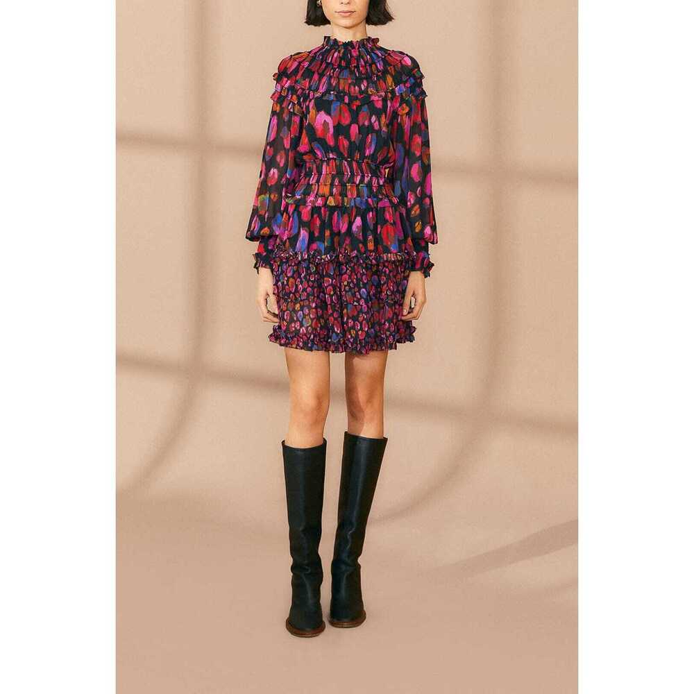 Black Iridescent Leopards Ruffle Mini Dress